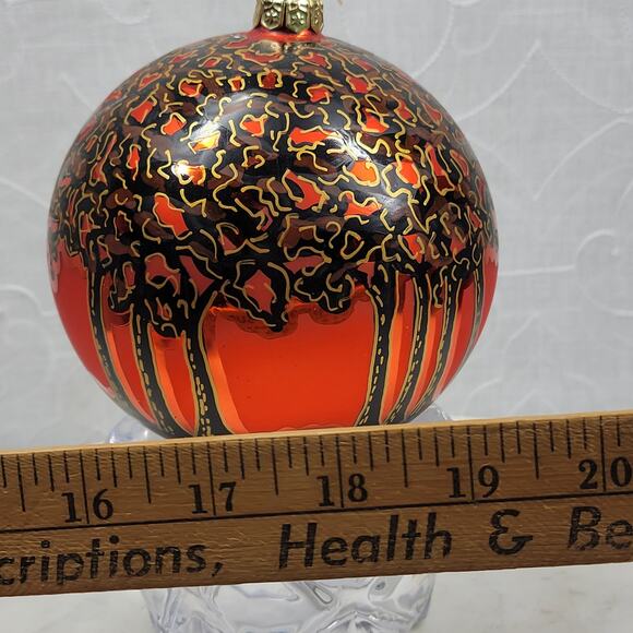 Vtg Poland Halloween Tree Ornament Orange Black Hand Painted Moon Trees Signed - Picture 9 of 16